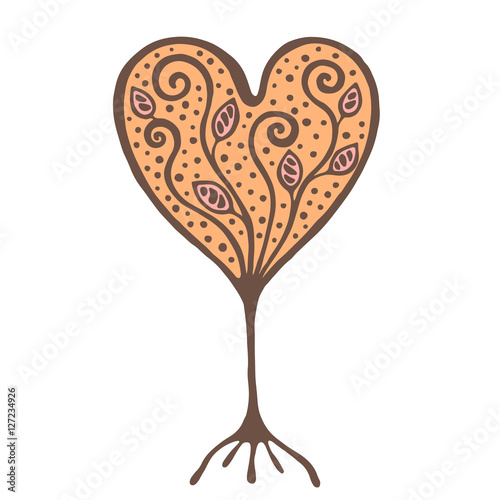 Vector hand drawn illustration, decorative ornamental stylized tree. Abstract graphic illustration isolated on the white background. Artistic drawing silhouette. Decorative  ornamental wood