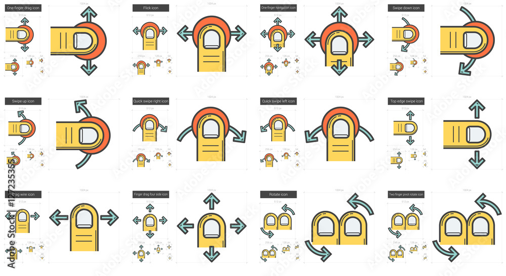 Fototapeta premium Touch gestures line icon set.