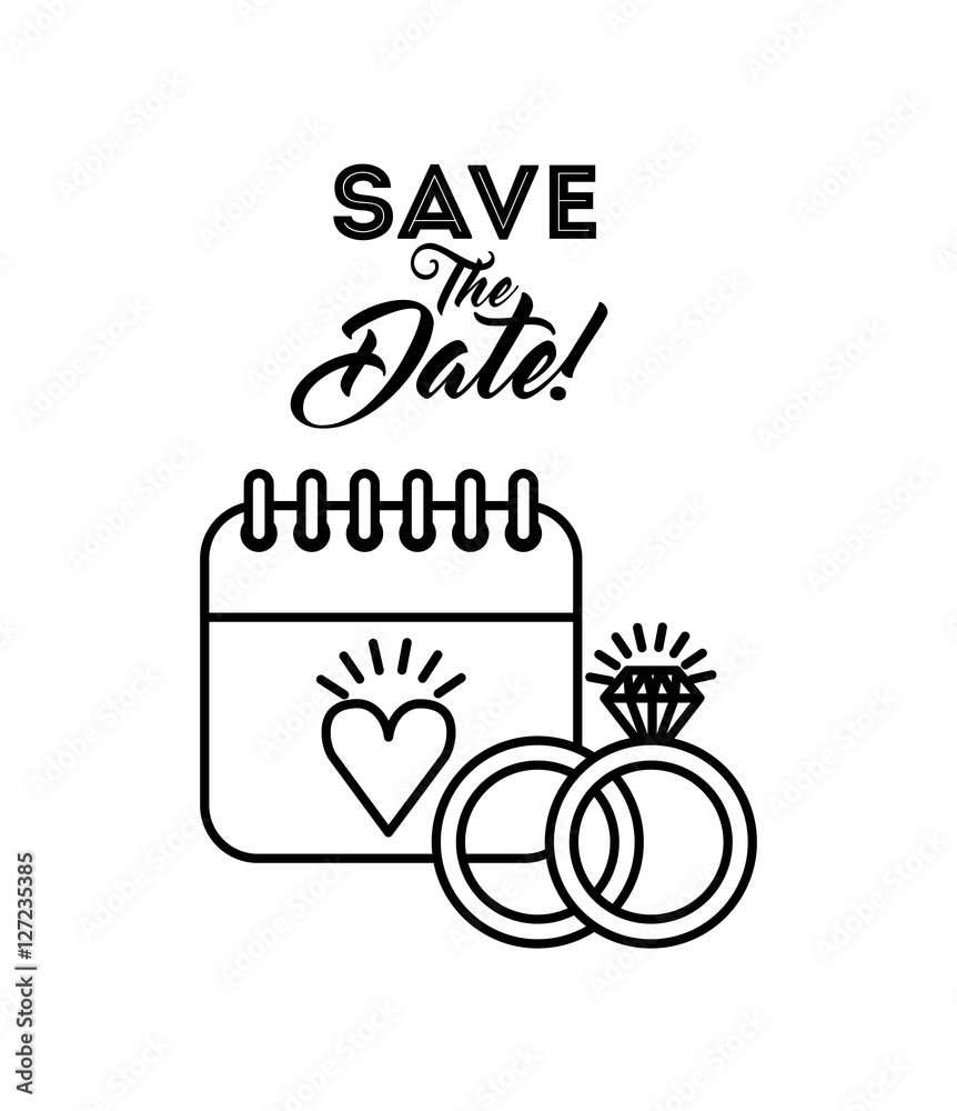 save the date card with calendar and rings icons over white background. vector illustration save the date card with calendar and rings icons over white background. vector illustration