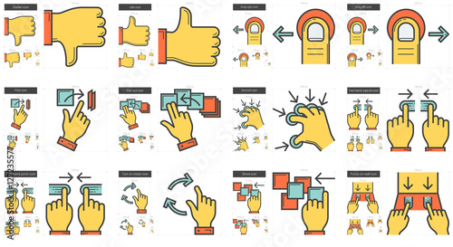 Touch gestures line icon set.