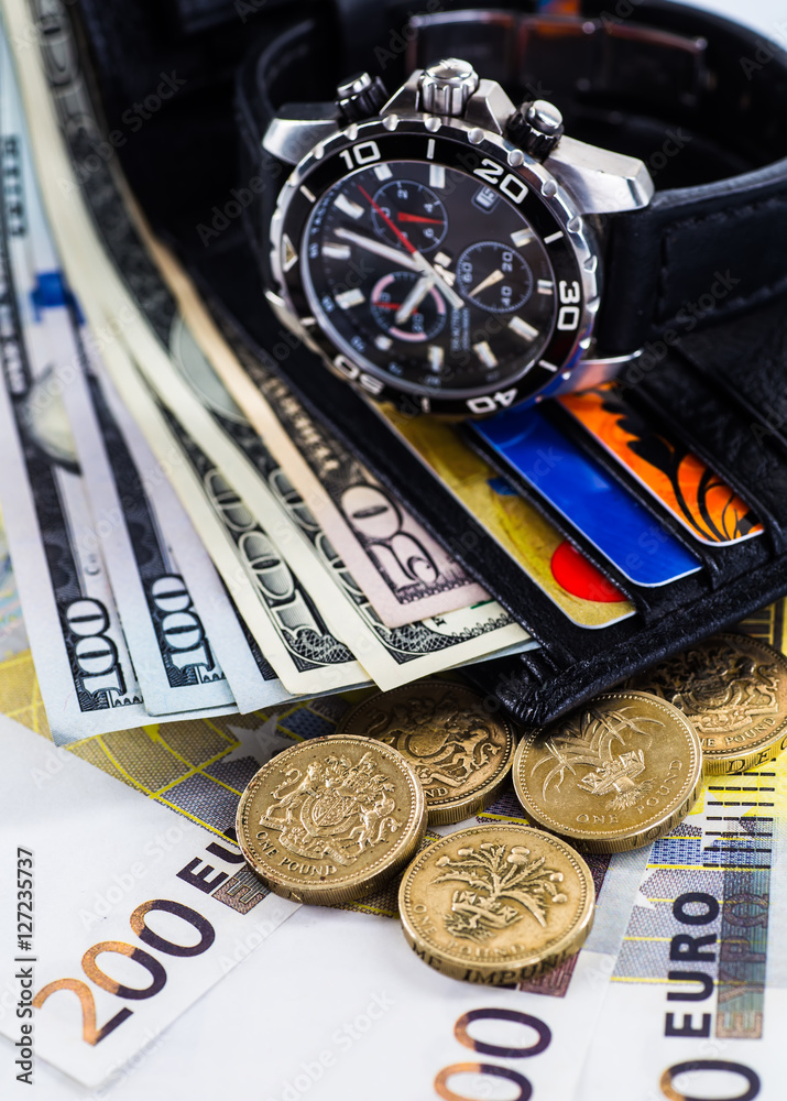 leather wallet with credit and discount cards, with money leather wallet with credit and discount cards, with money