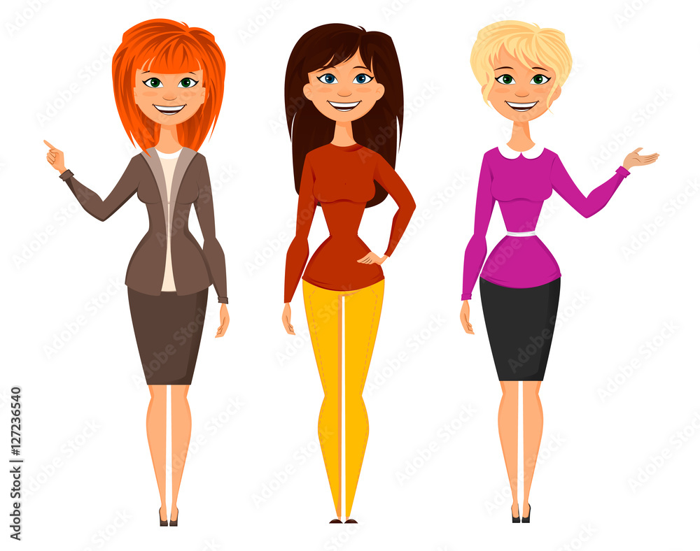 Young pretty women in smart office clothes. Vector EPS10 Young pretty women in smart office clothes. Vector EPS10