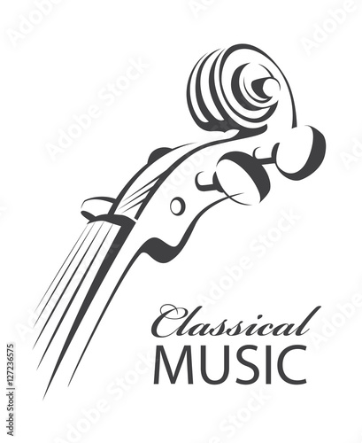 abstract monochrome illustration of violin with text