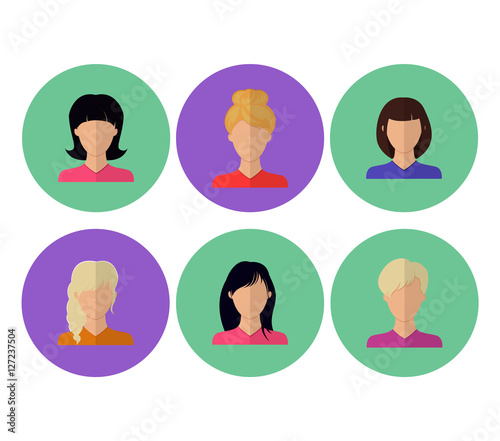 vector image of female faces flat