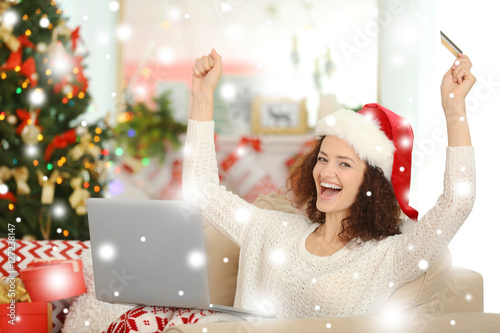 Young woman shopping online...