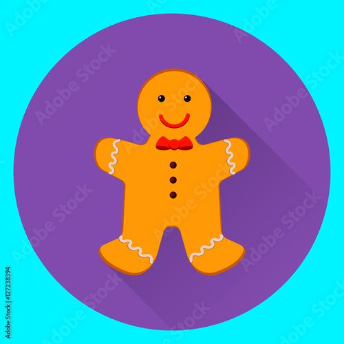 Gingerbread man. Christmas cookies, isolated on violet and blue background. Flat vector illustration