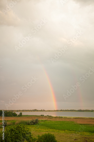 Double rainbow over a lake