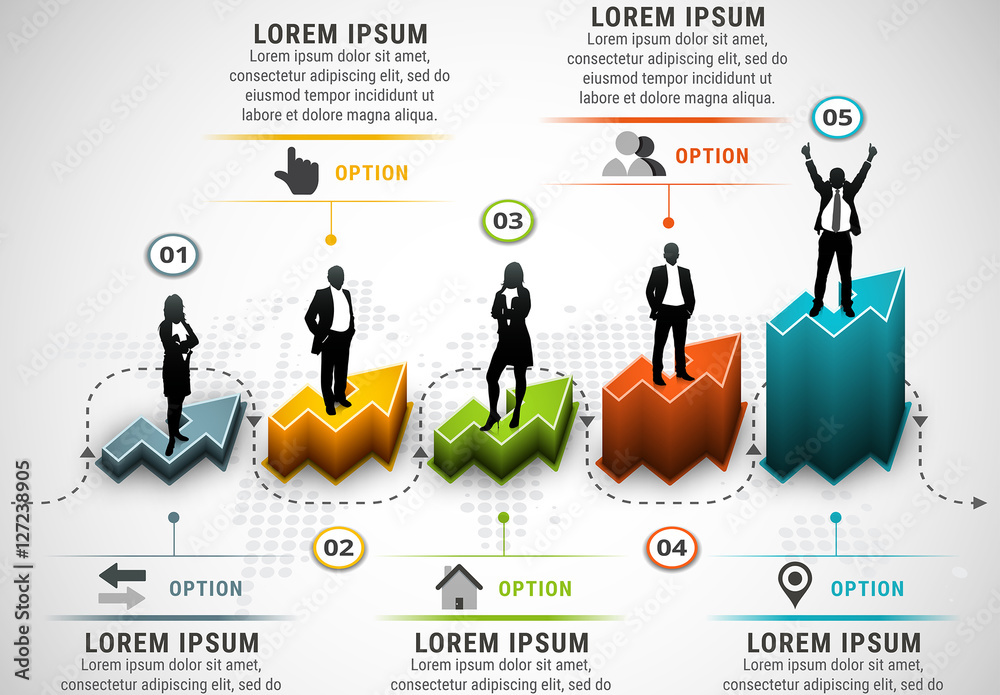 Businesspeople on Arrow Blocks Element Infographic 4 Stock Template