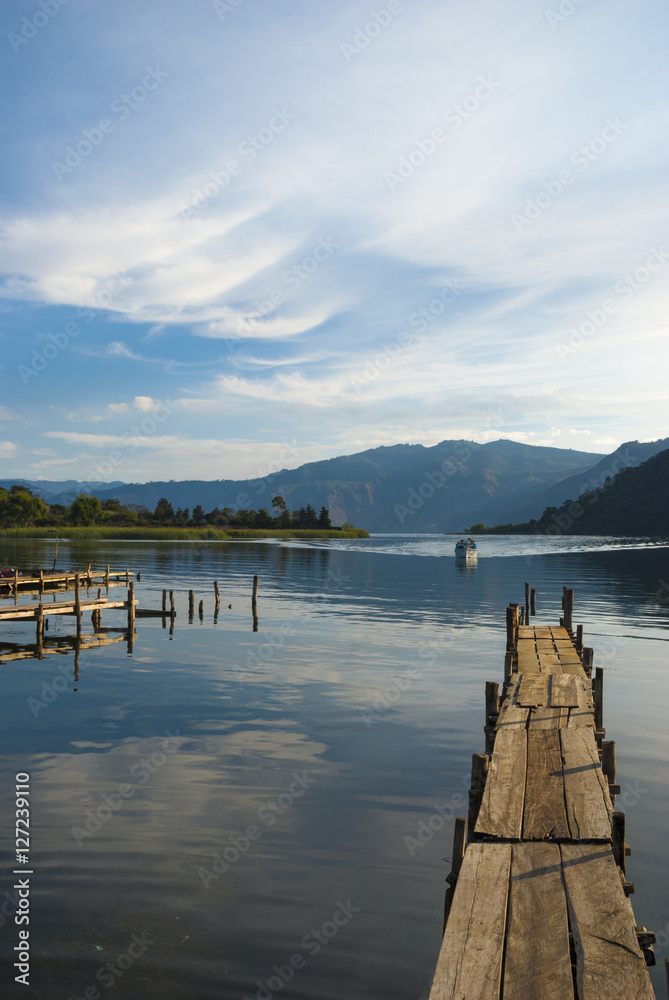 Boat in nice lake in San Lucas Toliman, Atitlan, Guatemala.