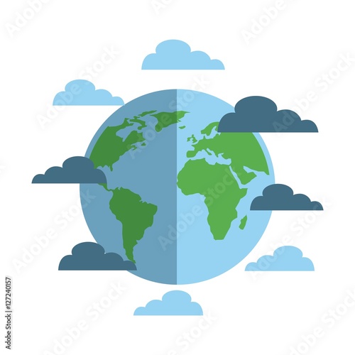 earth planet sphere and blue clouds over white background. vector illustration © Gstudio