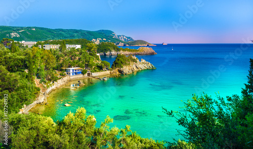 Amazing landscape azure bay in Paleokastritsa in Corfu island, Greece
