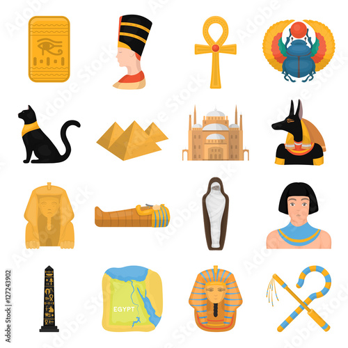 Ancient Egypt set icons in cartoon style. Big collection of ancient Egypt vector symbol stock illustration