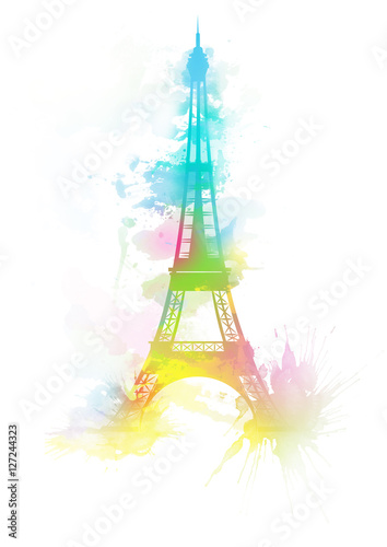 Eiffel Tower watercolor background illustration