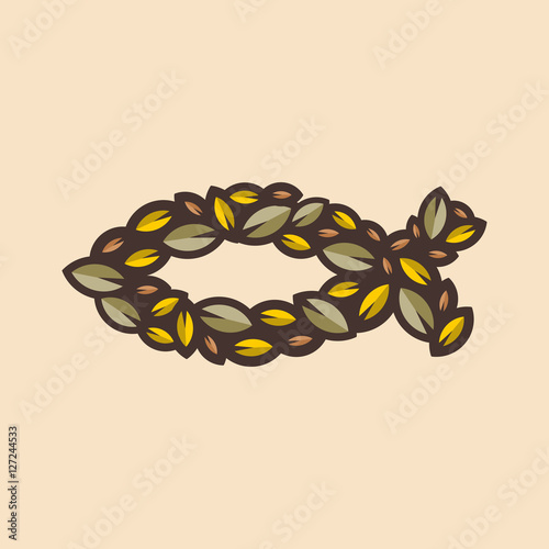 Fish - a symbol of Jesus Christ, lined with decorative leaves.