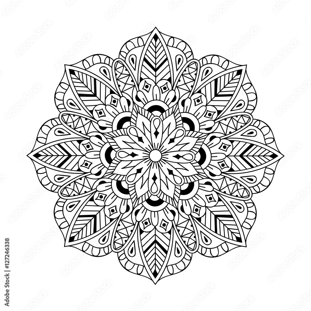 Fototapeta premium Zentangle Mandala in monochrome doodle style. Hand drawn vector