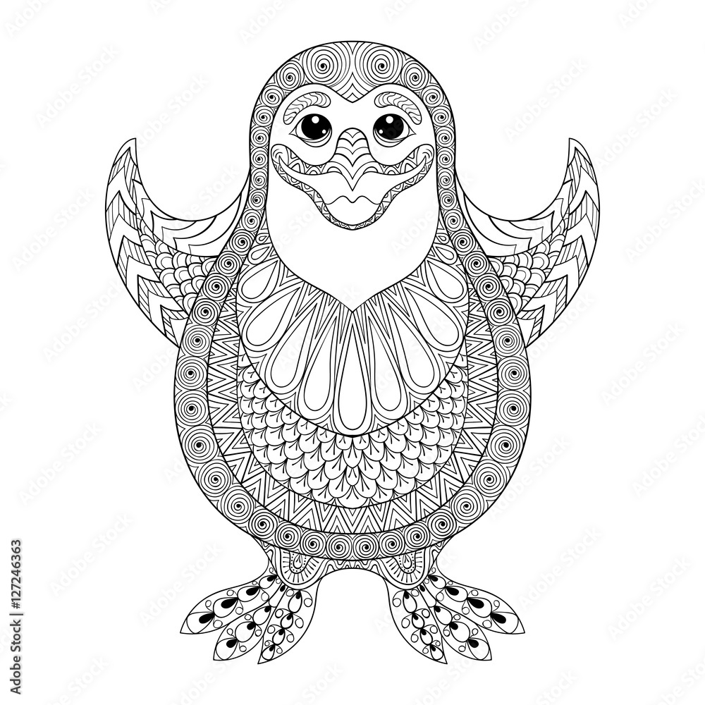 Naklejka premium Zentangle stylized Penguin. Vector the cheerful penguin wants t