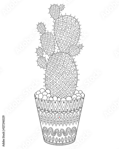 Zentangle Cactus vector illustration. Hand drawn outline desert