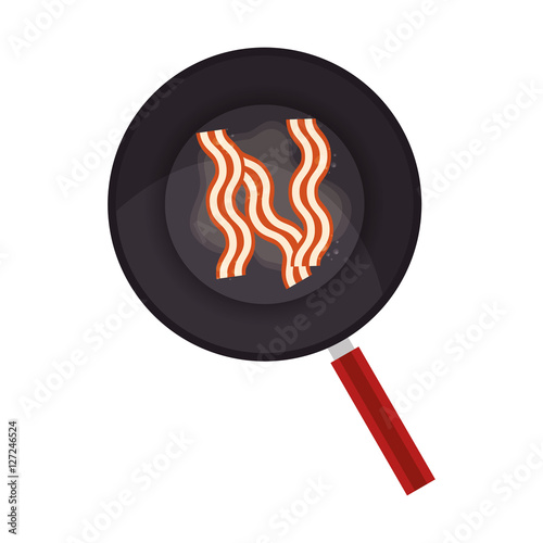 bacon Fried in frying pan vector illustration design