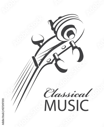 abstract monochrome illustration of violin with text