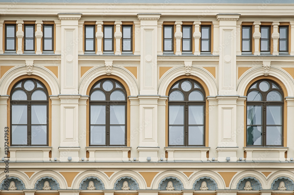House wall with windows in Riga