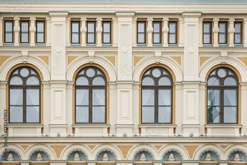 House wall with windows in Riga