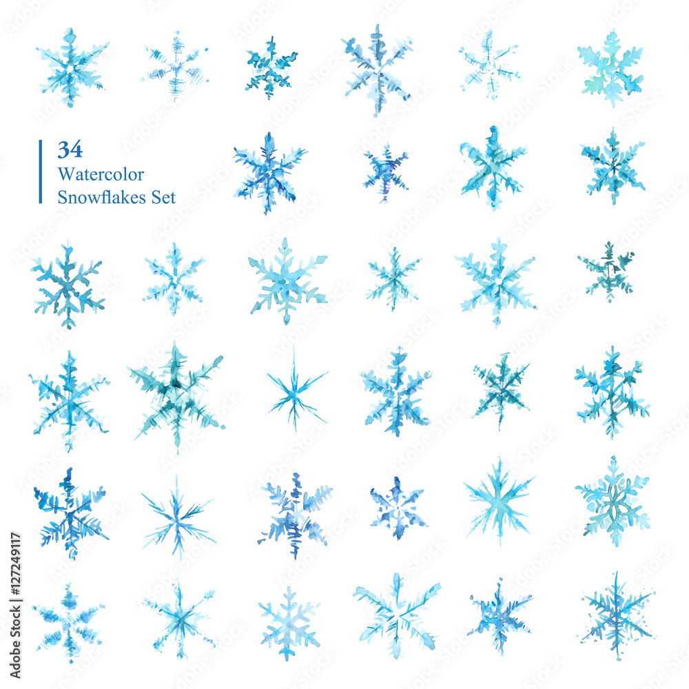 Collection of hand drawn watercolor snowflakes. Collection of hand drawn watercolor snowflakes.