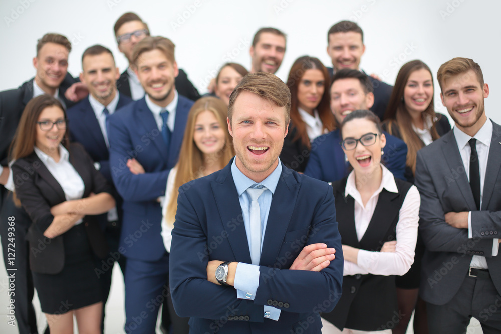 Business team people group crowd full length stand isolated on w