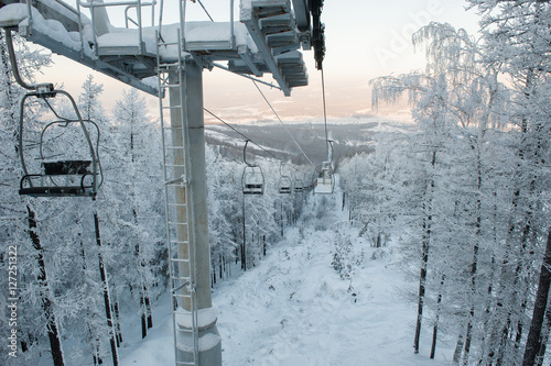 Ski chair lift. Abzakovo ski resort. South Urals, Russia. photo