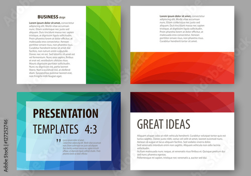 Set of business templates for presentation slides. Easy editable layouts  vector illustration. Colorful design background with abstract shapes  overlap effect.