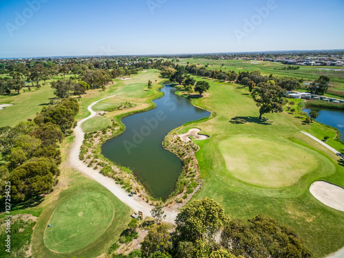 Aerial view of Patterson River Golf Club on a bright sunny day. Melbourne, Australia. photo