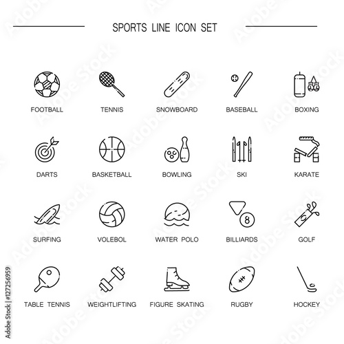 Sports flat icon set. 