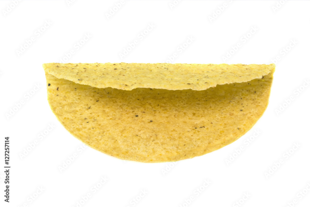 Isolated empty corn tortilla taco shell. Horizontal. Isolated empty corn tortilla taco shell. Horizontal.