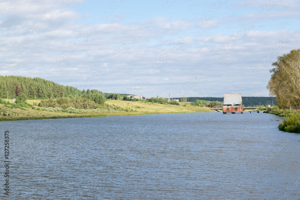 Russian traditional village river landscape