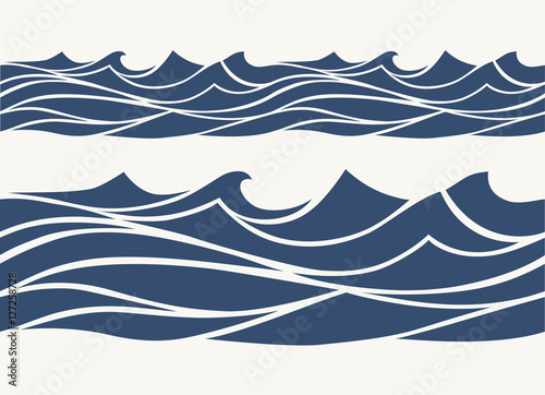 Seamless patterns with stylized blue waves