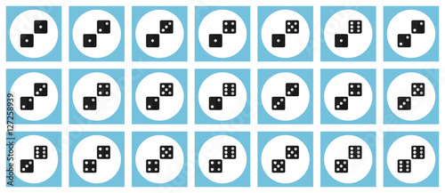 Pairs of black dices vector flat icon set