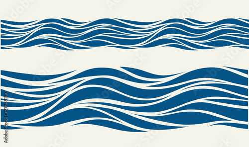 Seamless pattern with stylized blue waves