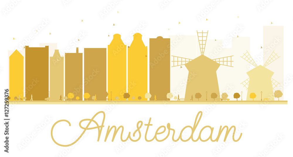 Amsterdam City skyline golden silhouette.