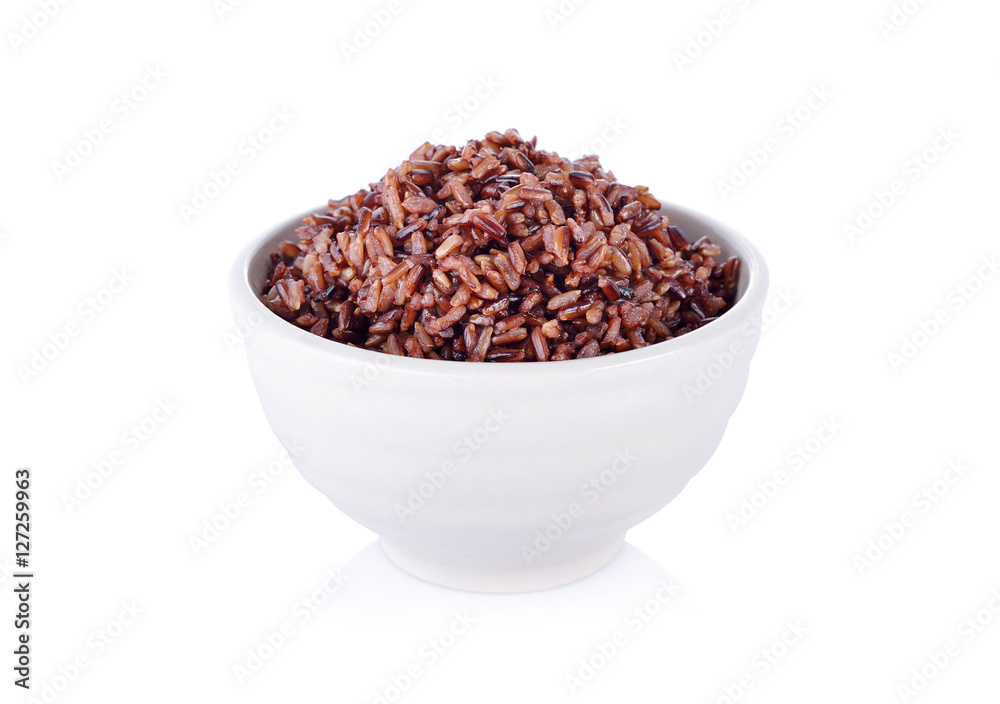 cooked red rice in white bowl on white background cooked red rice in white bowl on white background