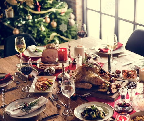 Christmas Family Dinner Table Concept photo