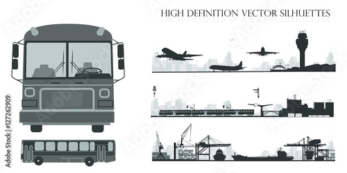 City skyline vector illustration.Traffic and public transportation