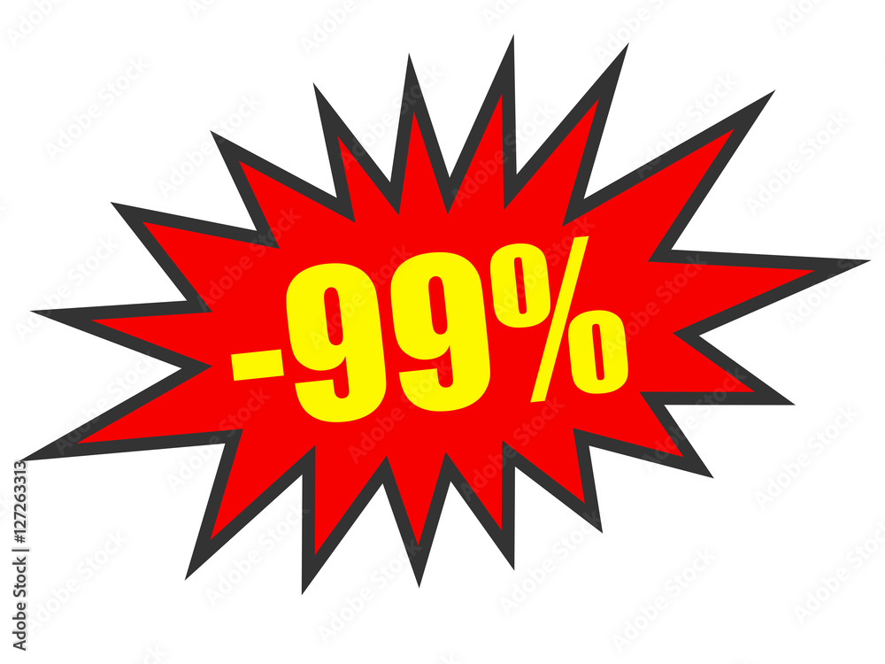 Discount 99 percent off. 3D illustration on white background. Discount 99 percent off. 3D illustration on white background.