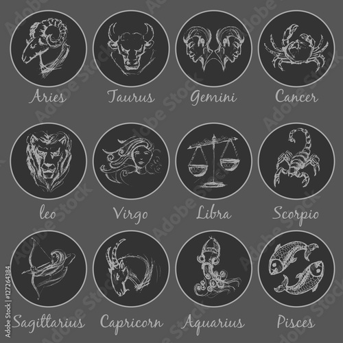 Set of astrological zodiac symbols. Horoscope signs