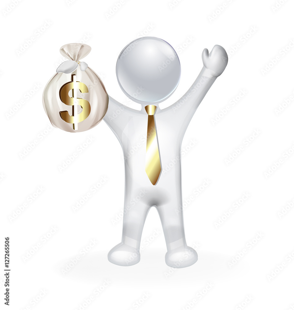 3D gold businessman and dollar money 3D gold businessman and dollar money