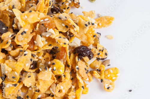 Cornflakes with almond, honey, sesame and dried fruits