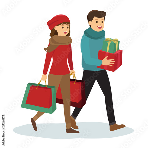 Young couple shopping for Christmas