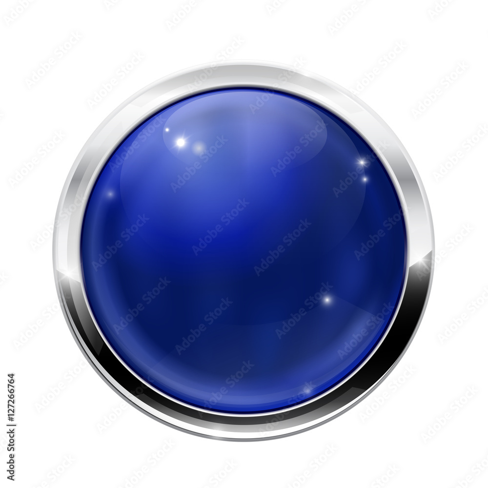 Blue round button with chrome frame