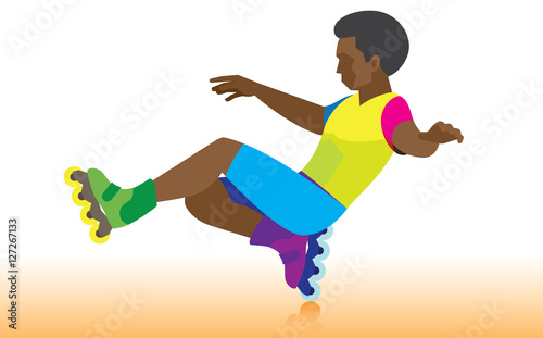A young man brilliantly rollerblading