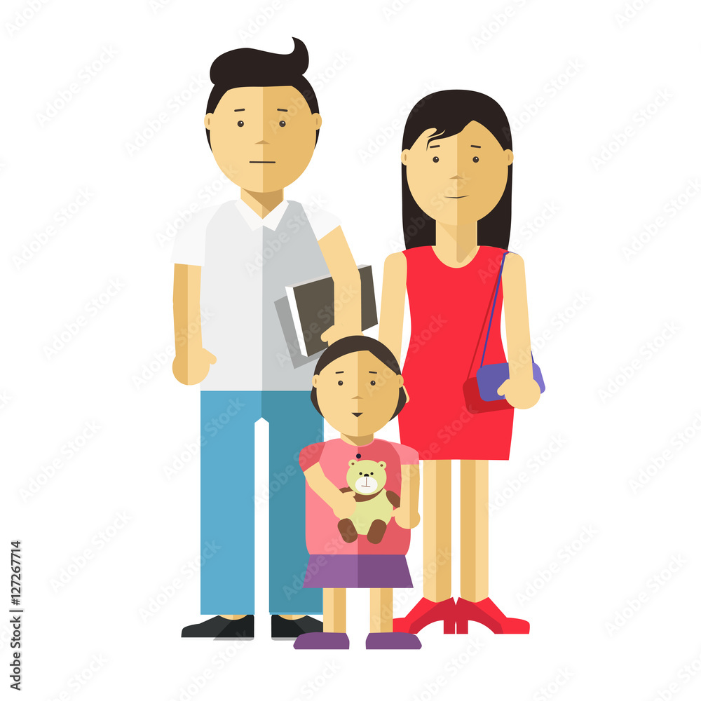 Portrait of happy family together: mother, father and child.