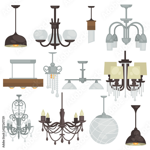 Chandelier various type set. Different hanging lamp collection f