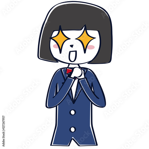 紺色のブレザーの学生　上半身　女子　学生　生徒 おかっぱ　目が光る